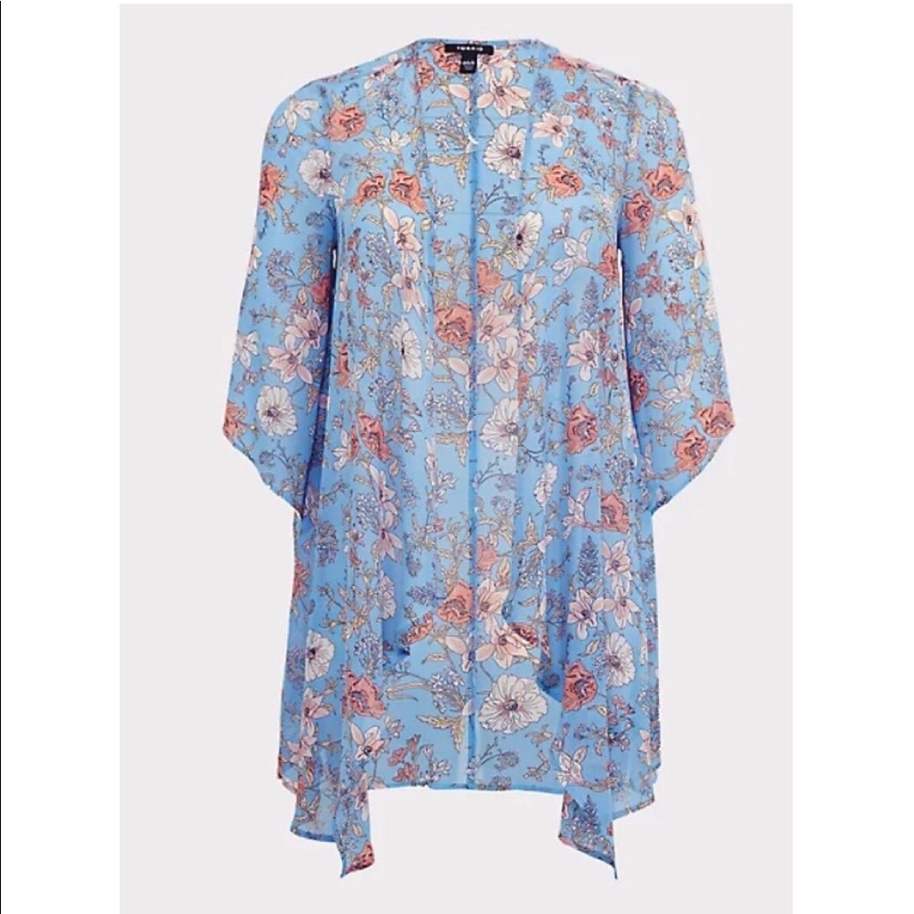 NWT Torrid Blue Floral Chiffon Drape Kimono